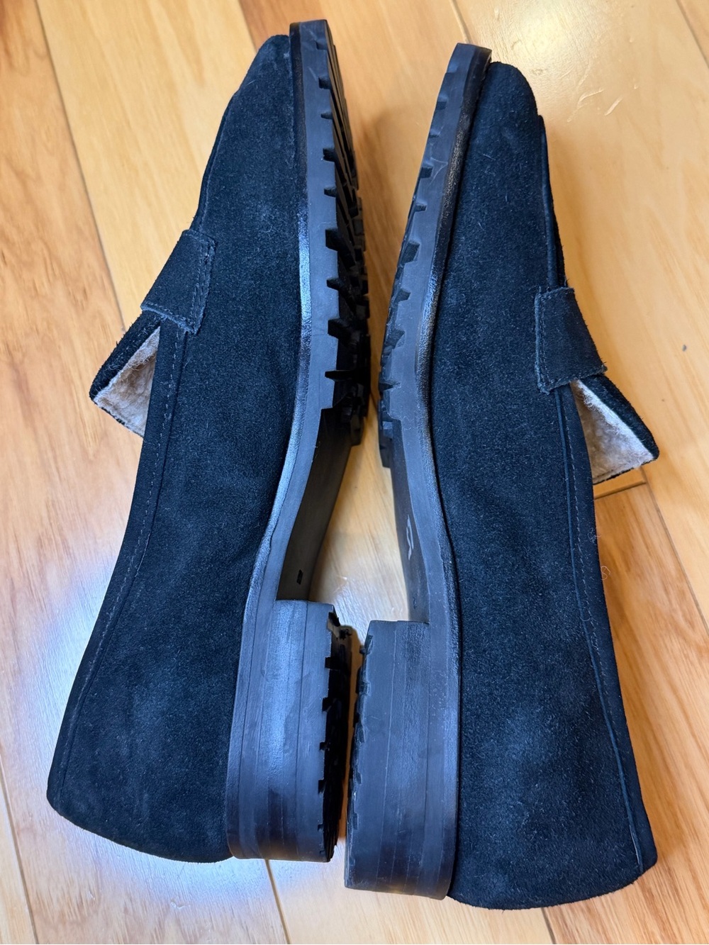 Talbots Suede Penny Loafers Black Sherpa Lined Flats Women’s 8 M - Picture 5 of 12
